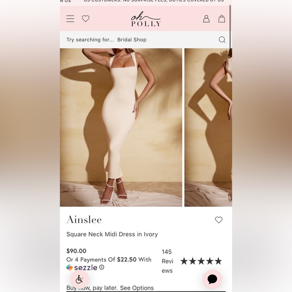 Oh Polly! Square neck midi dress in Ivory size 2 - Picture 8 of 8